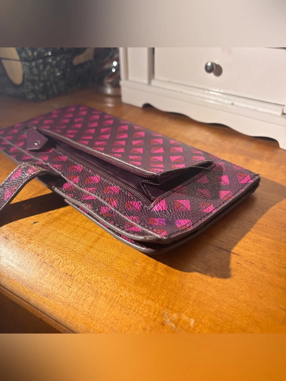 Vera Bradley Pink Geometric Snap Wallet - Preloved, Fair Condition